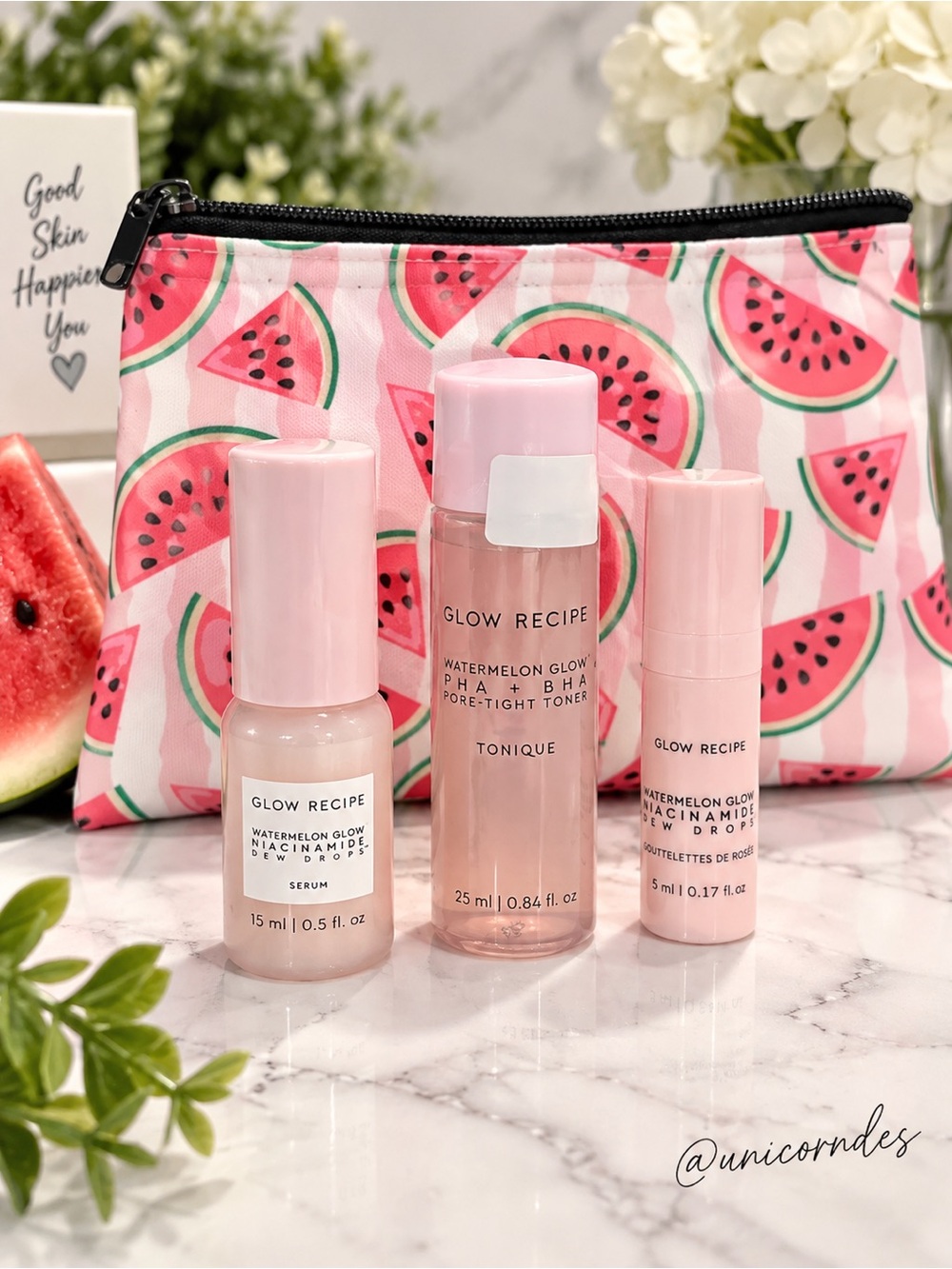 Glow Recipe Watermelon Glow Skincare Set Dew Drops Toner + Cosmetic Bag